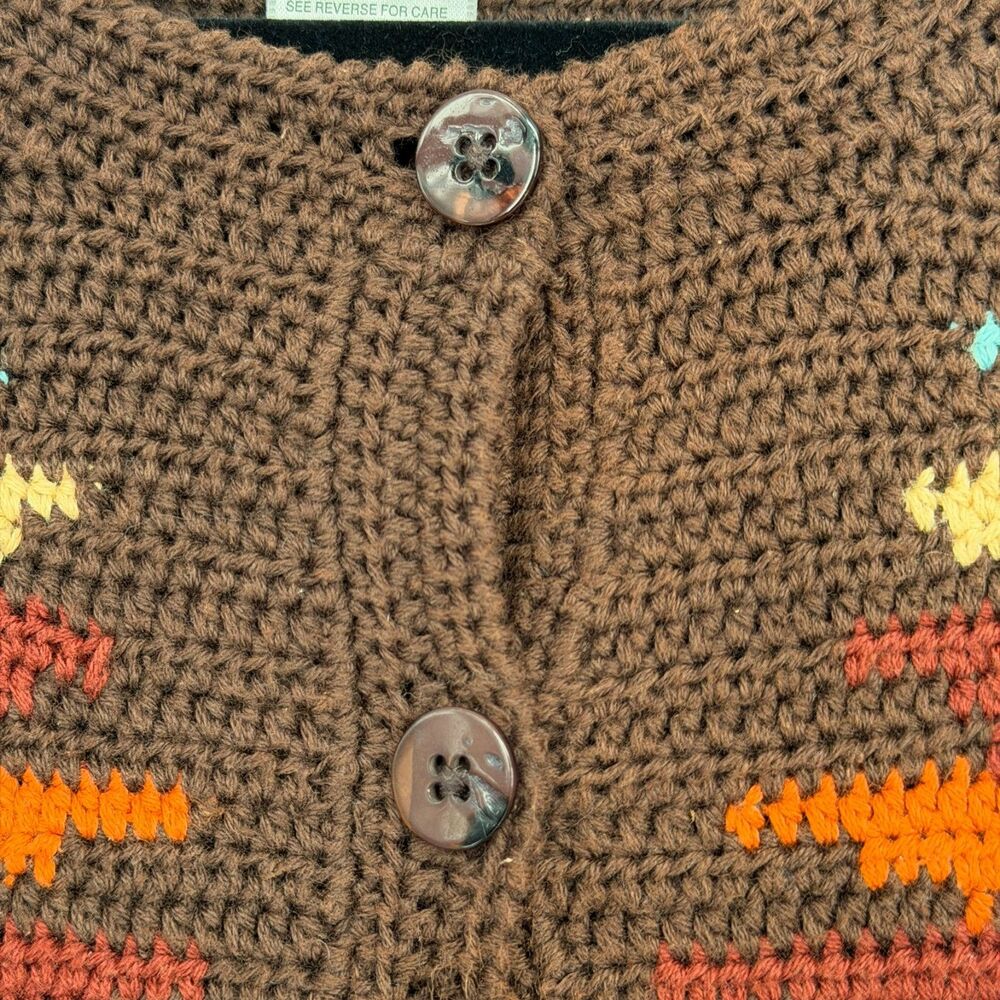 Vintage Pendleton Knit Cardigan Sweater Women's S Brown Aztec Southwestern Boho - Picture 7 of 8